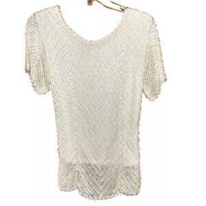 Sophie Chang Womens Dressy Rayon Beaded Crochet Blouse Ivory White Iridescent M